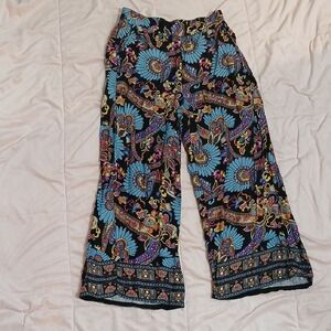 Haute Hippie Multicolor Patterned Pants/Palazzo/wide Leg Black Base, SZ M, EUC